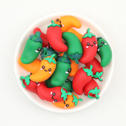 3D Three Color Cute Chili Silicone Focal Beads 20pcs 2