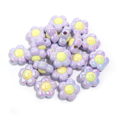 Cartoon Flower Acrylic Beads 16mm Glossy Pastel Colors 20pcs 9