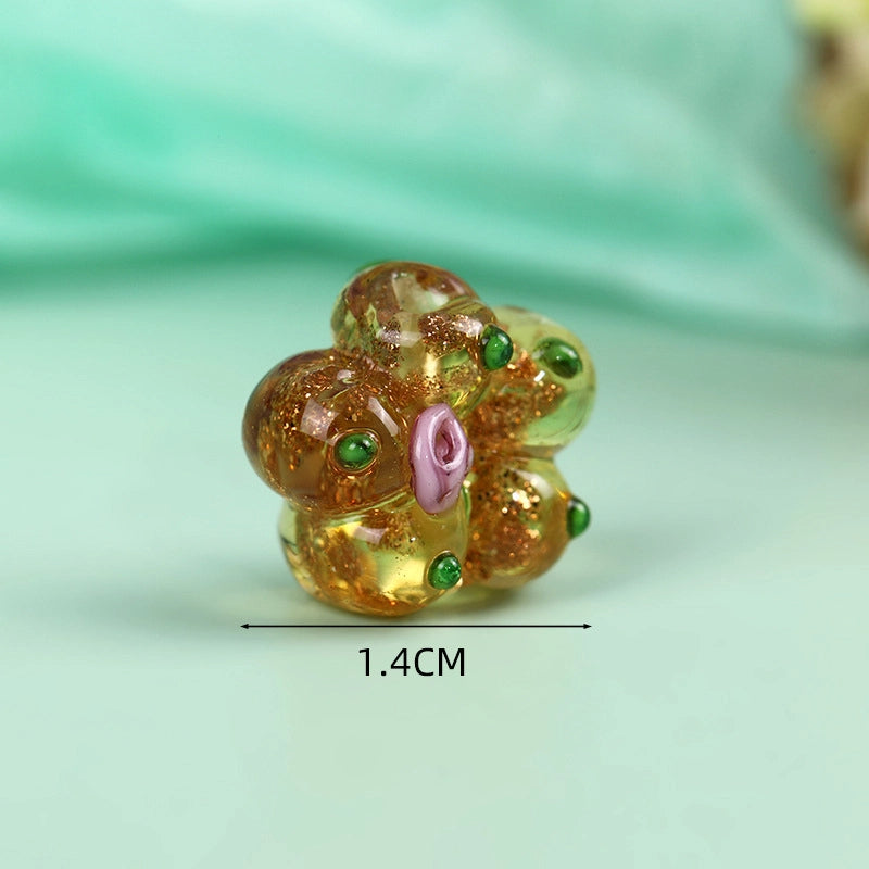 Lampwork Glass Beads Five Petal Flower 14mm Vintage Foil Filled 10pcs 7