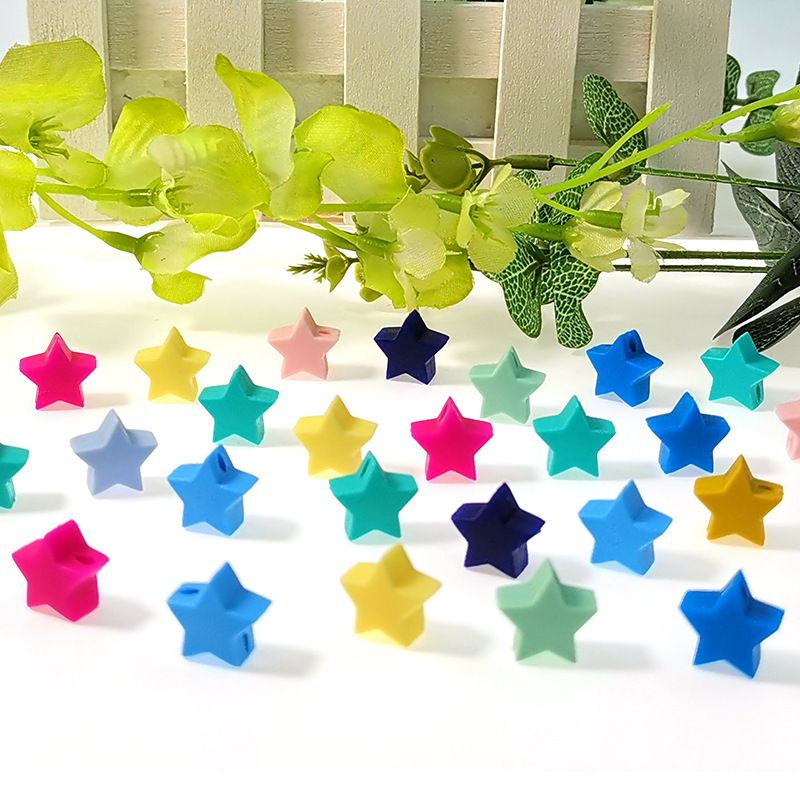 14mm Star Silicone Beads Solid Colors Matte Finish 50pcs