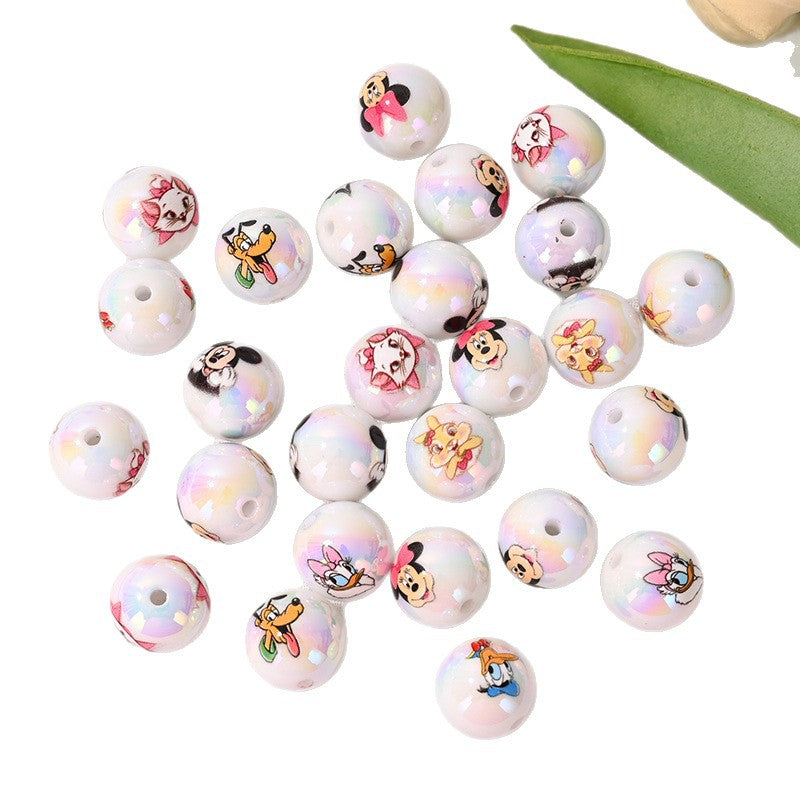 16mm UV Electroplated Cartoon Printed Round Acrylic Beads 20pcs 5