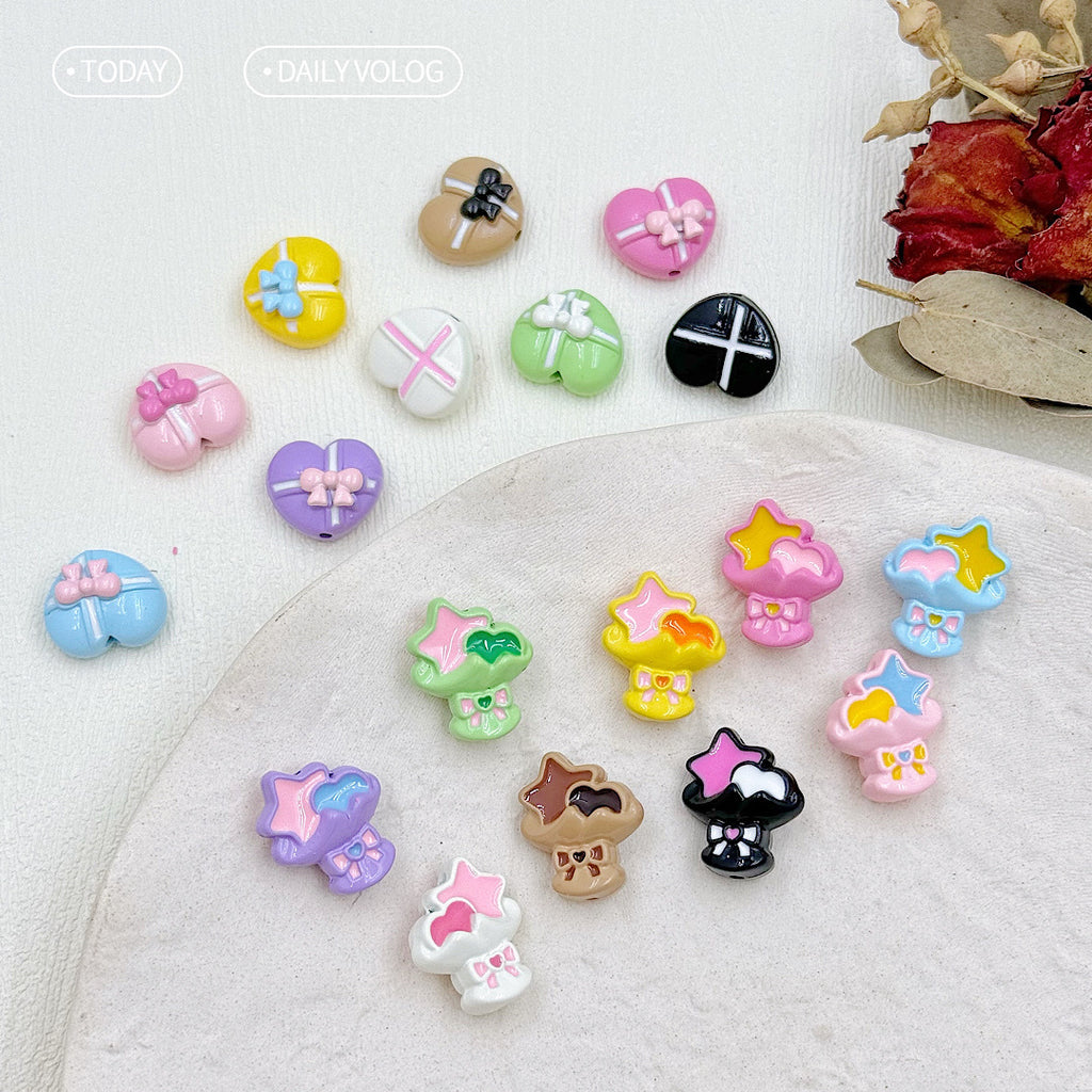 Bouquet and Heart Gift Box Metal Beads 13mm 16mm Pastel Painted 10pcs