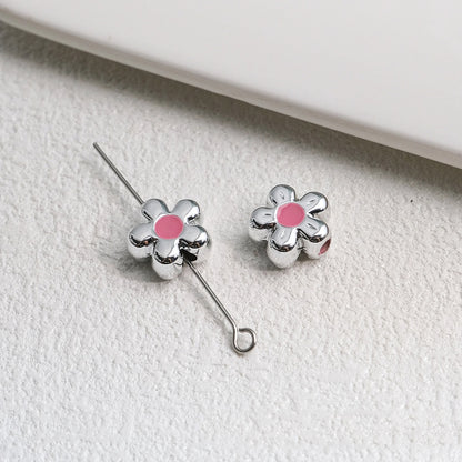 Silver Cherry Blossom Acrylic Beads 12mm Enamel 50pcs 6