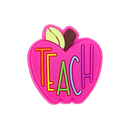Silicone Focal Beads Apple TEACH Lettered Front Facing 20pcs 3