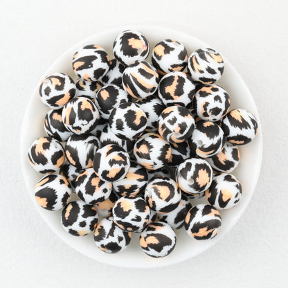 15mm Leopard Print Pattern Silicone Round Beads 50pcs 3