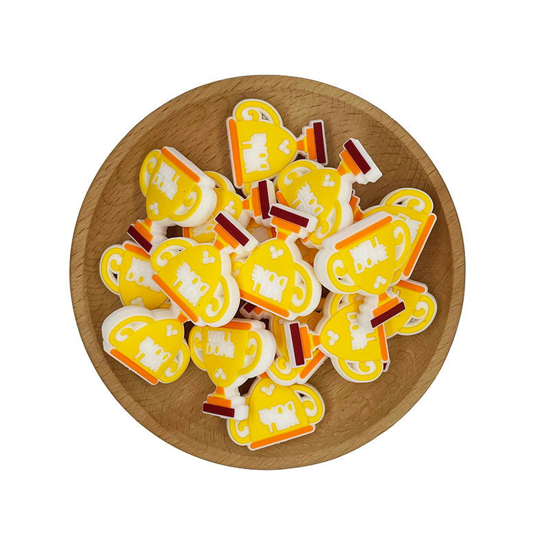 Silicone Focal Beads Trophy Vibrant Yellow Orange Bold Base 20pcs 2