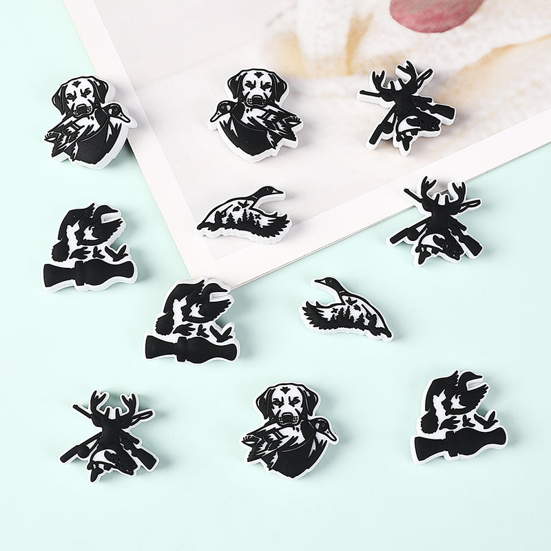 Silicone Focal Beads Hunting Season Black and White Wildlife Silhouettes 20pcs 3
