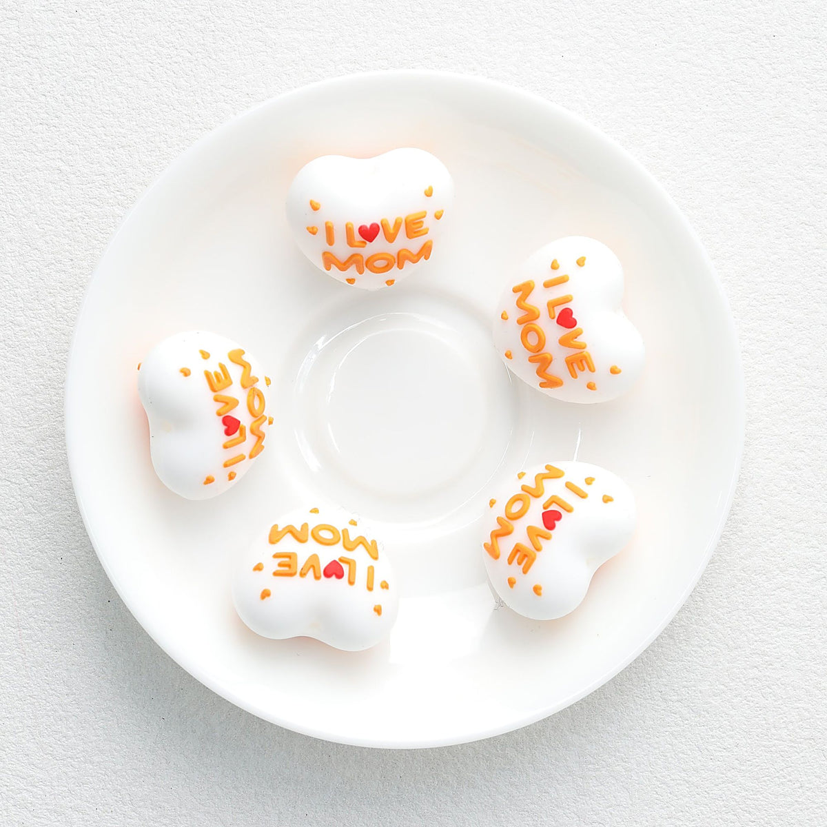 I Love Mom Heart 3D Silicone Focal Beads White Orange Red 20pcs