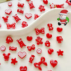 Christmas Painted Alloy Metal Beads Bright Red Glossy White 10pcs