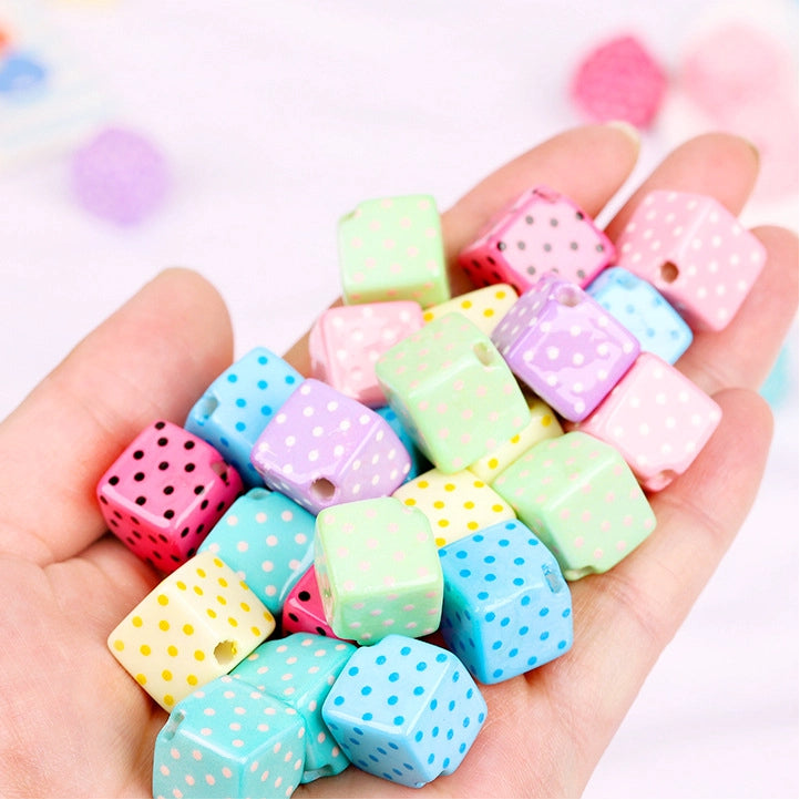 Candy Color Polka Dotted Square Acrylic Beads 14mm Diagonal Hole 10pcs 4