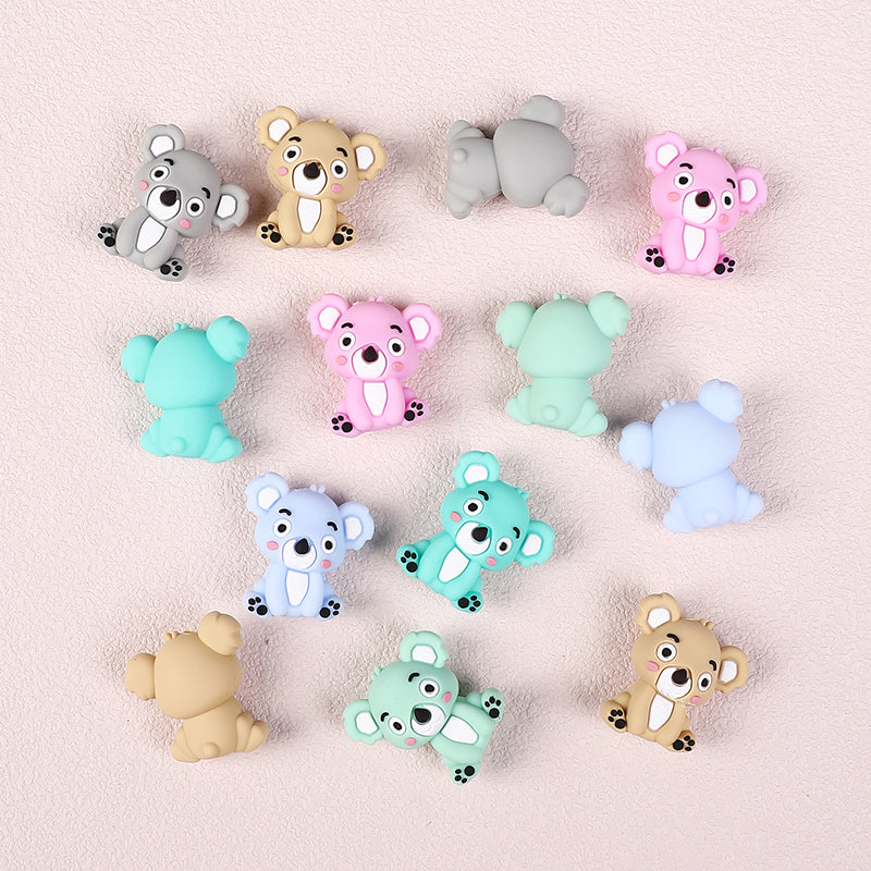 Silicone 3D Focal Beads Koala Sitting Pose Pastel Colors 20pcs 3