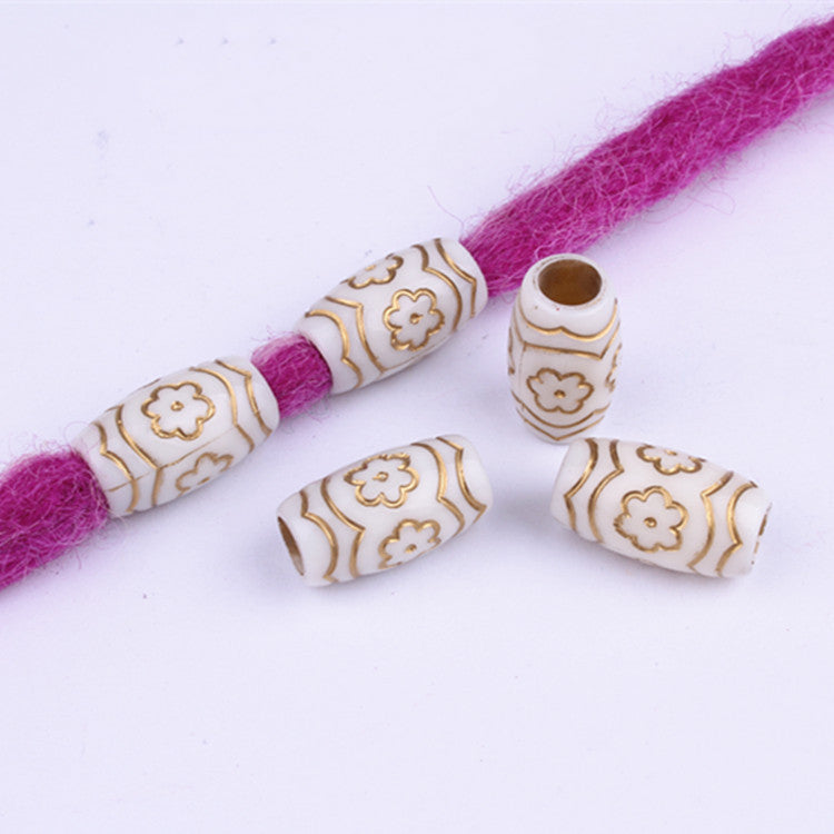 Small Flower Pattern Barrel Acrylic Beads 20mm Plastic Dreadlock 100pcs 5