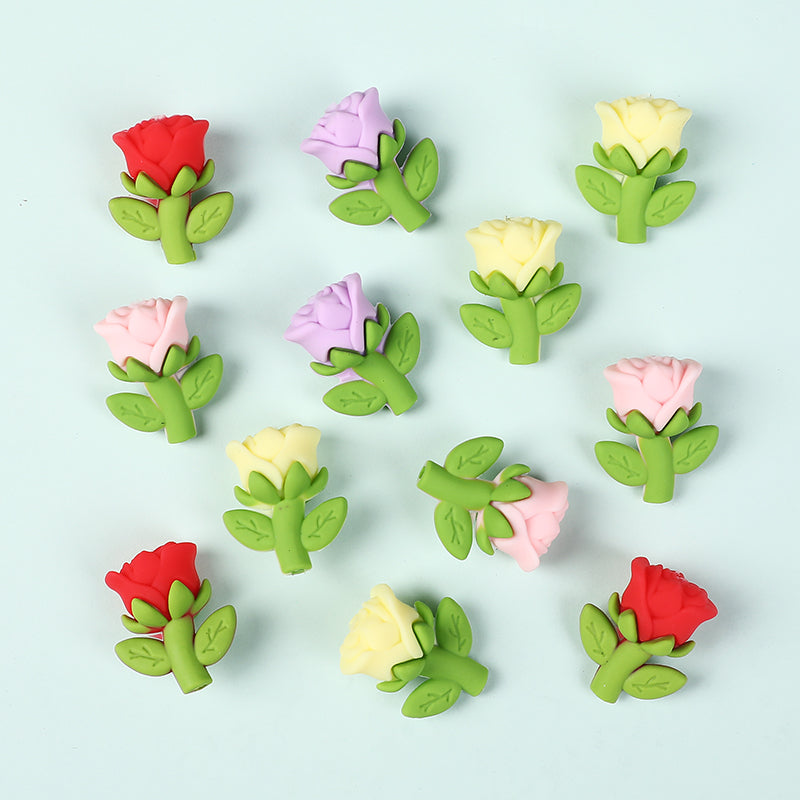 Silicone 3D Focal Beads Rose Multi Color Delicate Petals 20pcs 5
