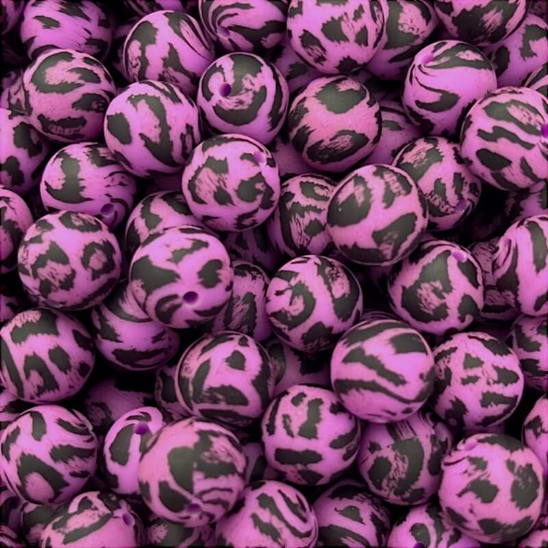 15mm Silicone Beads Leopard Print Multicolor Printed Design 50pcs