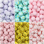 15mm Colorful Polka Dot Print Round Silicone Beads  50pcs