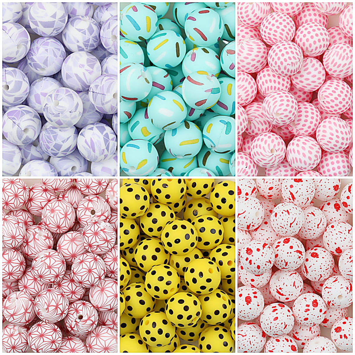 15mm Colorful Polka Dot Print Round Silicone Beads  50pcs