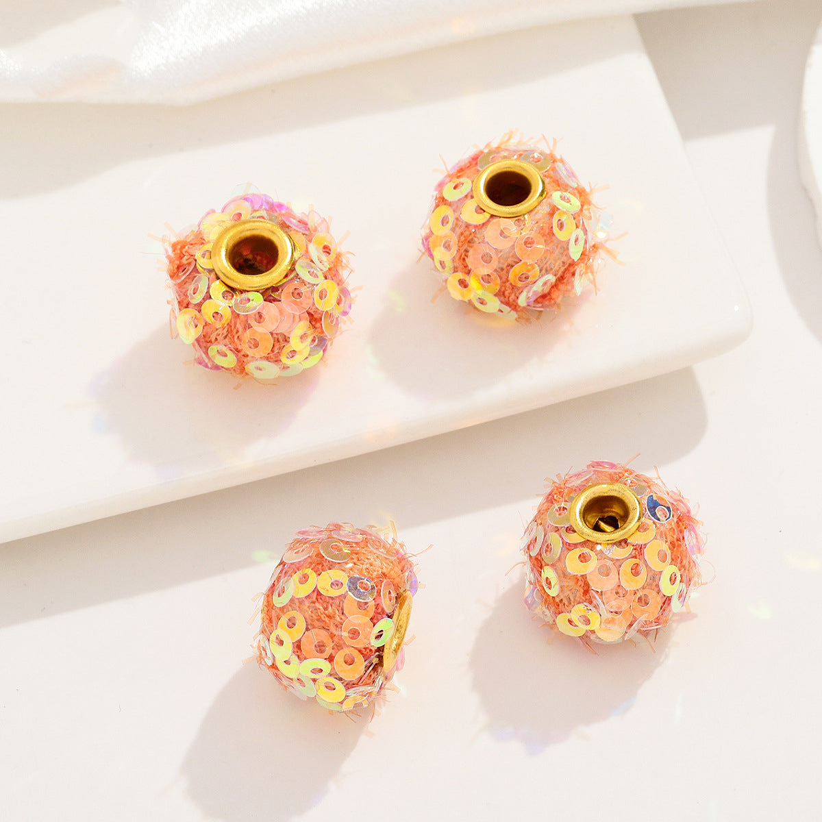 Fabric Glitter Sequin Spacer Beads 16mm 50pcs 17