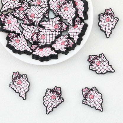 Halloween Pink Checkered Ghost Silicone Focal Beads 20 pcs