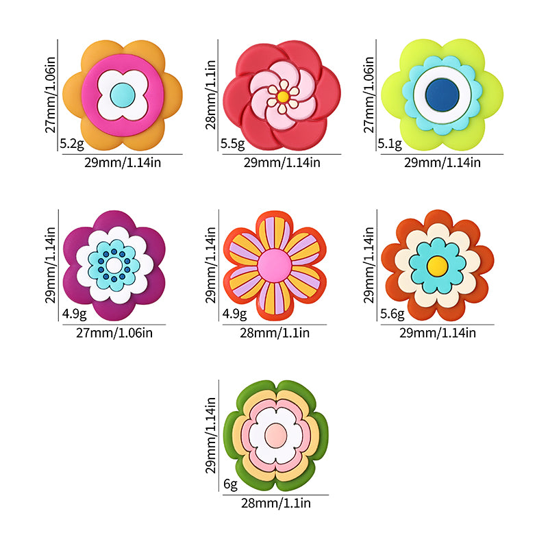Silicone Focal Beads Bohemian Seven Flowers Layered Petal Design 20pcs 10