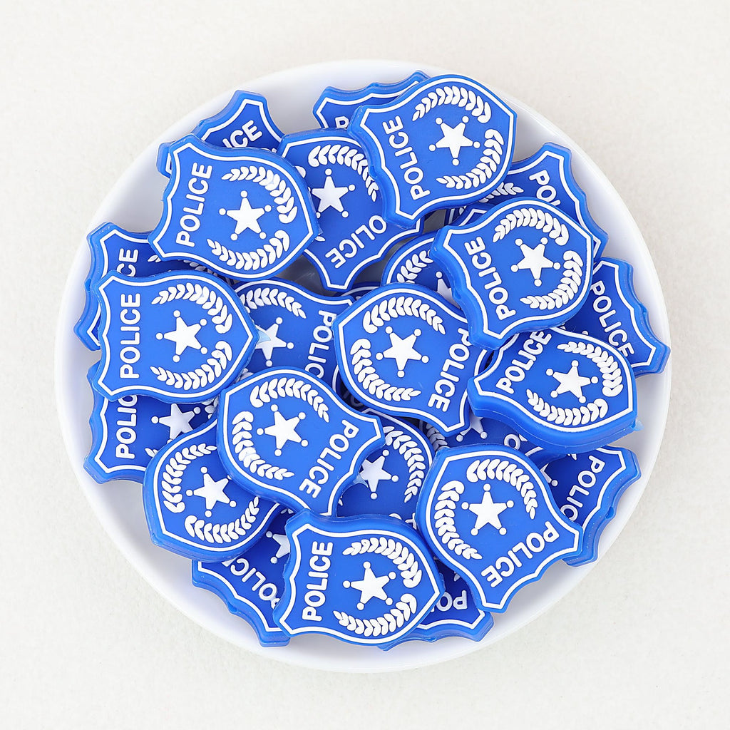 Silicone Focal Beads Police Badge Blue Shield 20 pcs