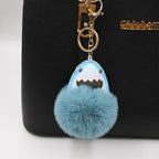 Plush Shark Keychain Blue Leather Face Fluffy Pom Pom Belly 3