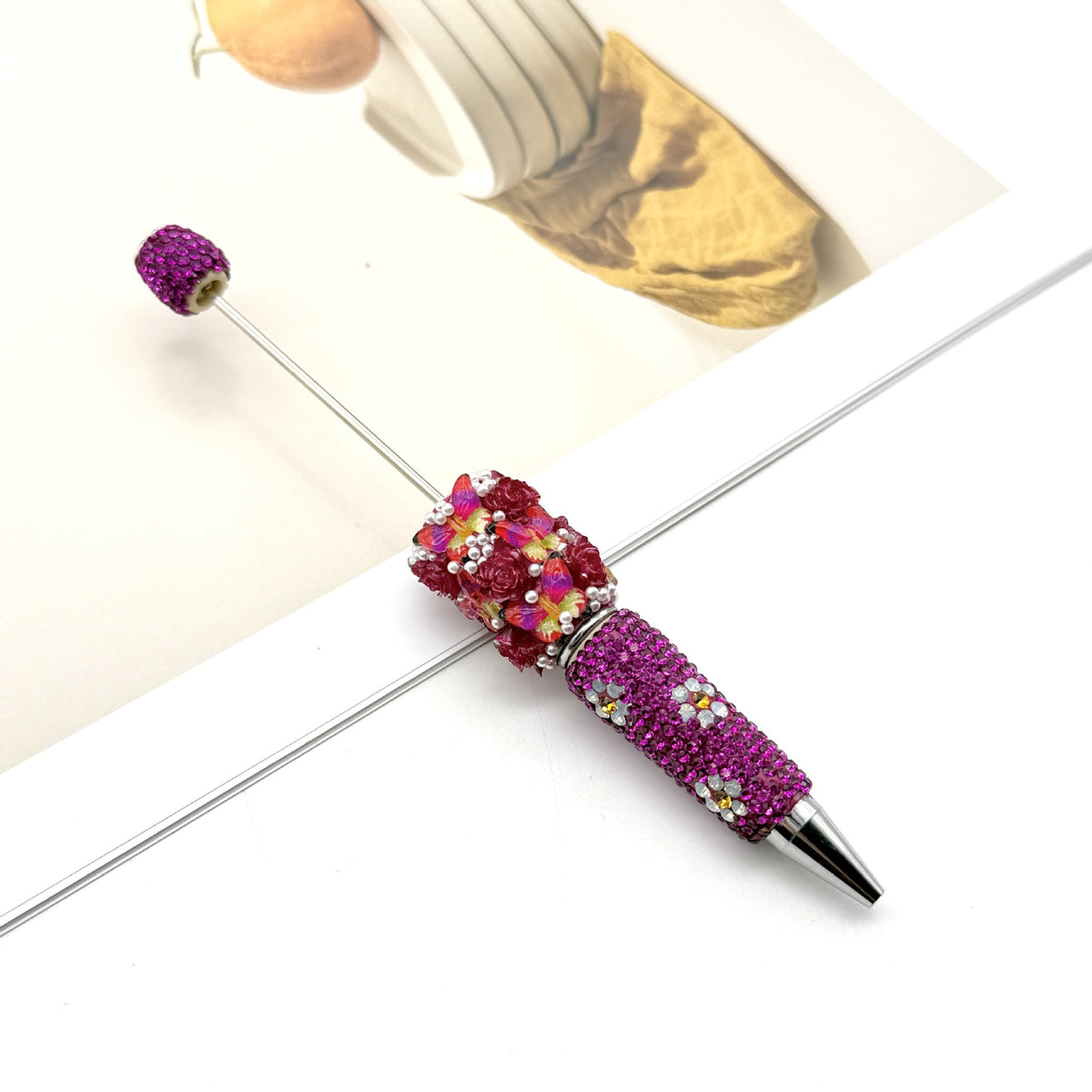 Beadable Pen with Butterfly and Rose Pearls Decorative Handle  12