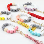 Tassel Wooden Beaded Keychain with PU Leather Tassel 23x10cm