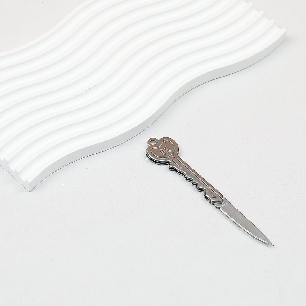 Mini Folding Self Defense Keychain Stainless Steel Key Shape 2pcs - silvery