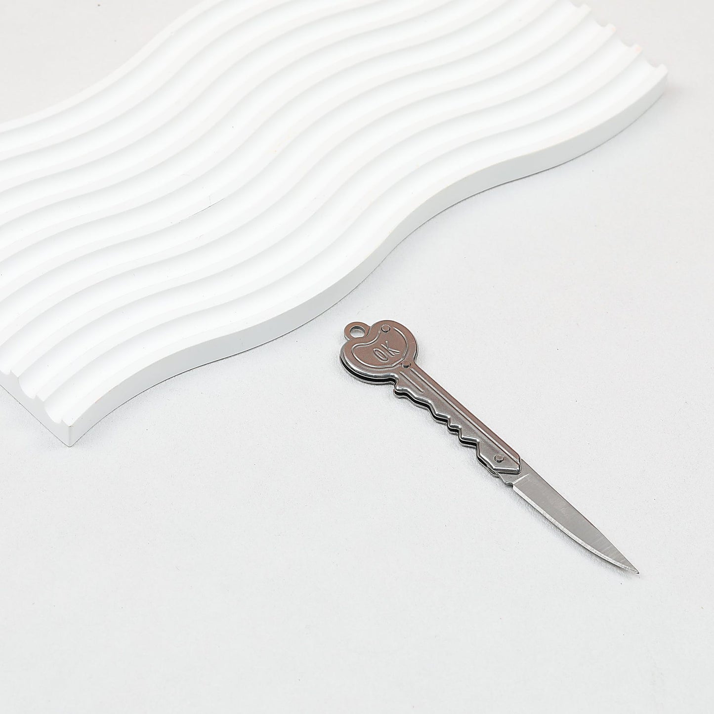 Mini Folding Self Defense Keychain Stainless Steel Key Shape 2pcs - silvery