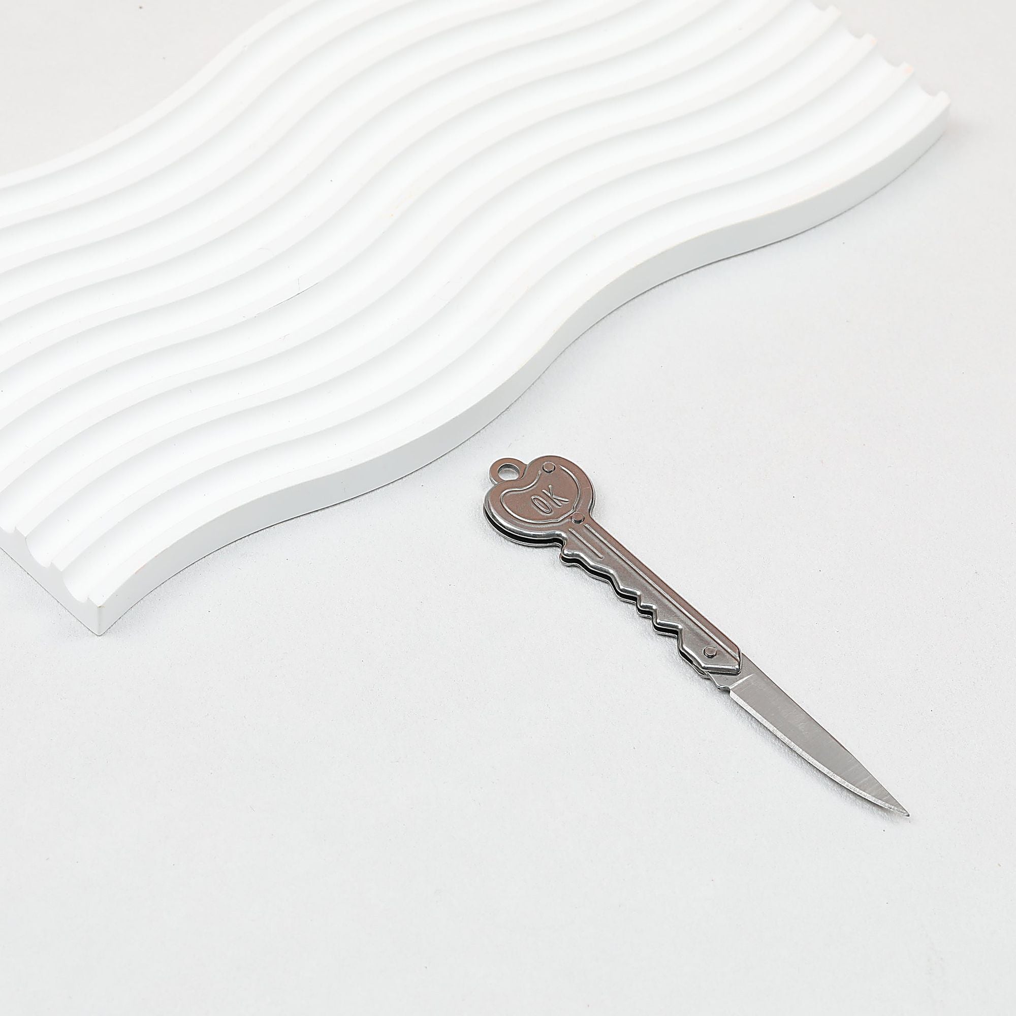 Mini Folding Self Defense Keychain Stainless Steel Key Shape 2pcs - silvery