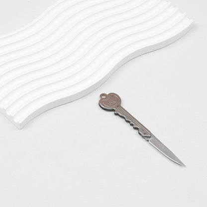 Mini Folding Self Defense Keychain Stainless Steel Key Shape 2pcs - silvery