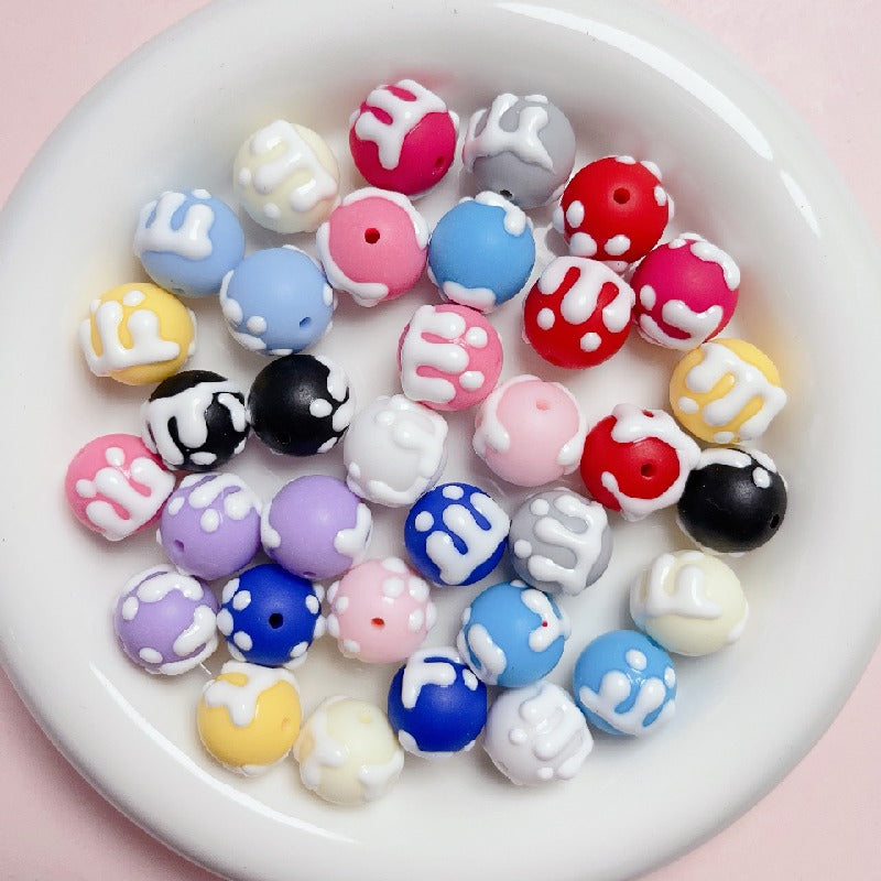 Hand Painted Jelly Bean Acrylic Beads 16mm Cream Colors 10pcs