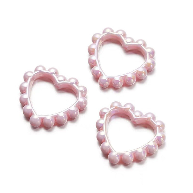 Hollow Heart Acrylic Beads 39x43mm Pastel and Black Scalloped 10pcs 10