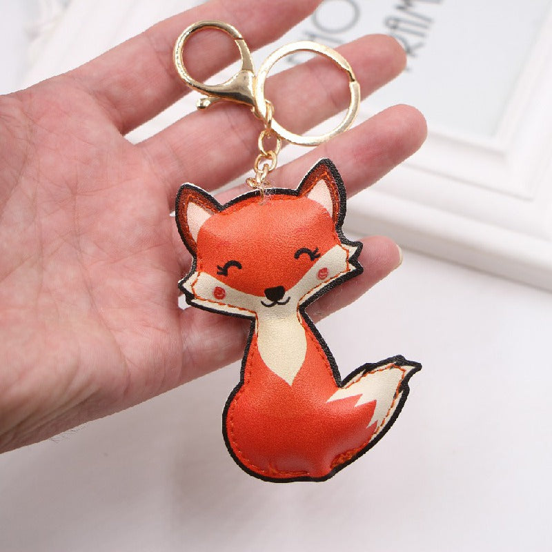 Leather Fox Keychain Cartoon Animal Design Compact Charm 3