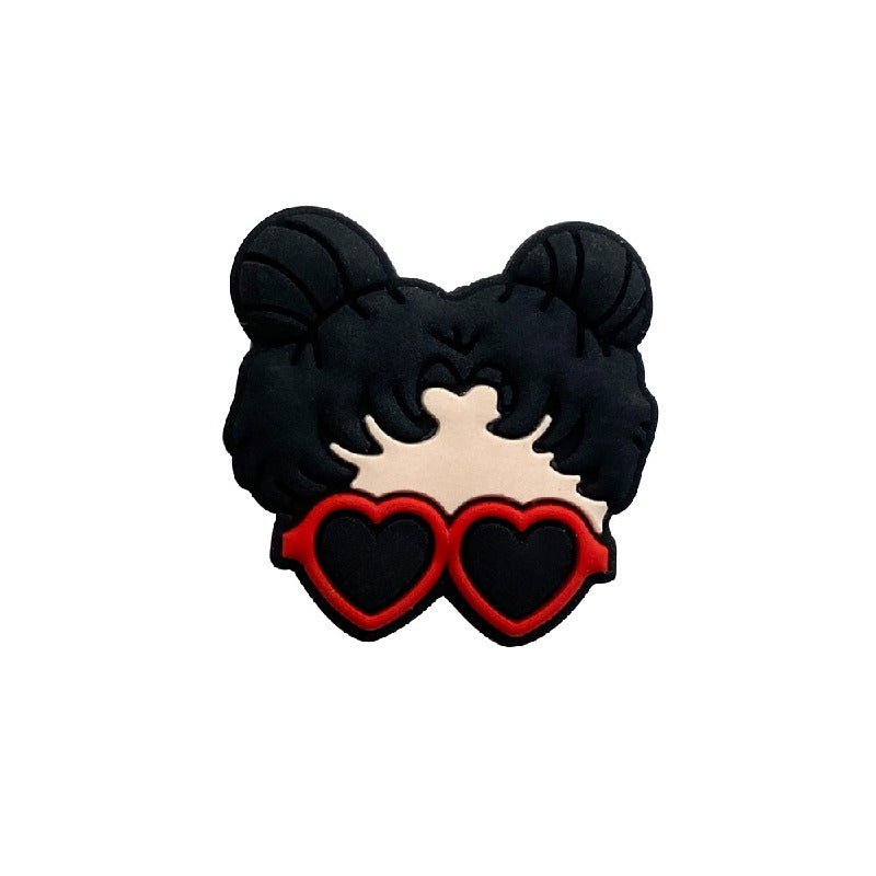 Silicone Focal Beads Glass Girl Double Buns Heart Sunglasses 20pcs 8