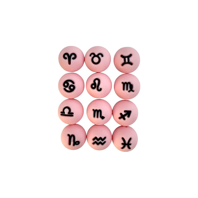 15mm Silicone Beads Zodiac Signs Astrology Theme Printed Design 50pcs 5