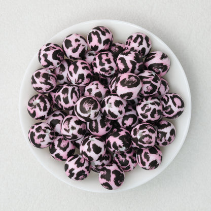 15mm Leopard Pattern Silicone Round Beads 50pcs 11