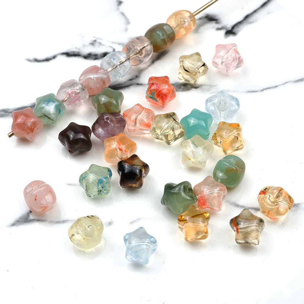 Vintage Transparent Star Acrylic Beads 12mm Imitation Agate 100pcs
