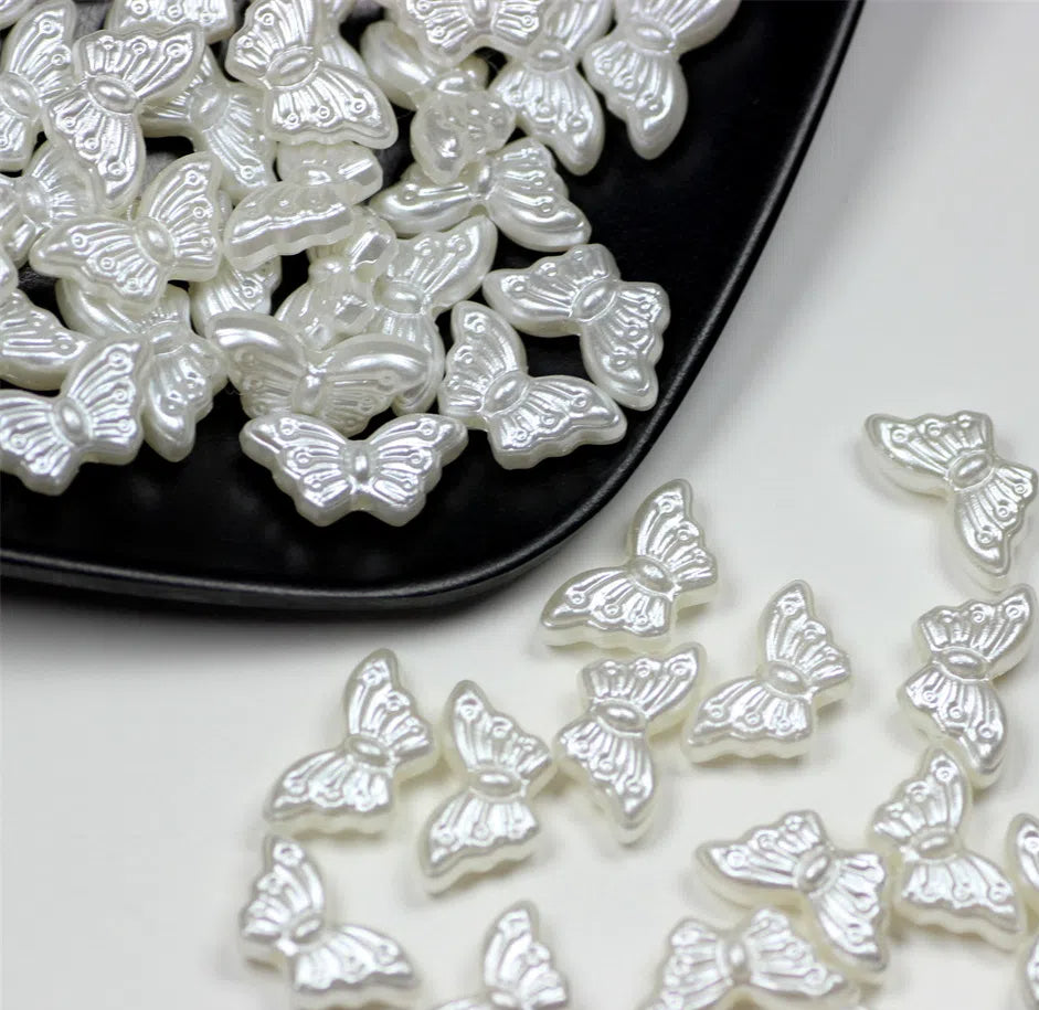 Pearl Butterfly Acrylic Beads 15mm Imitation Creamy White 100pcs