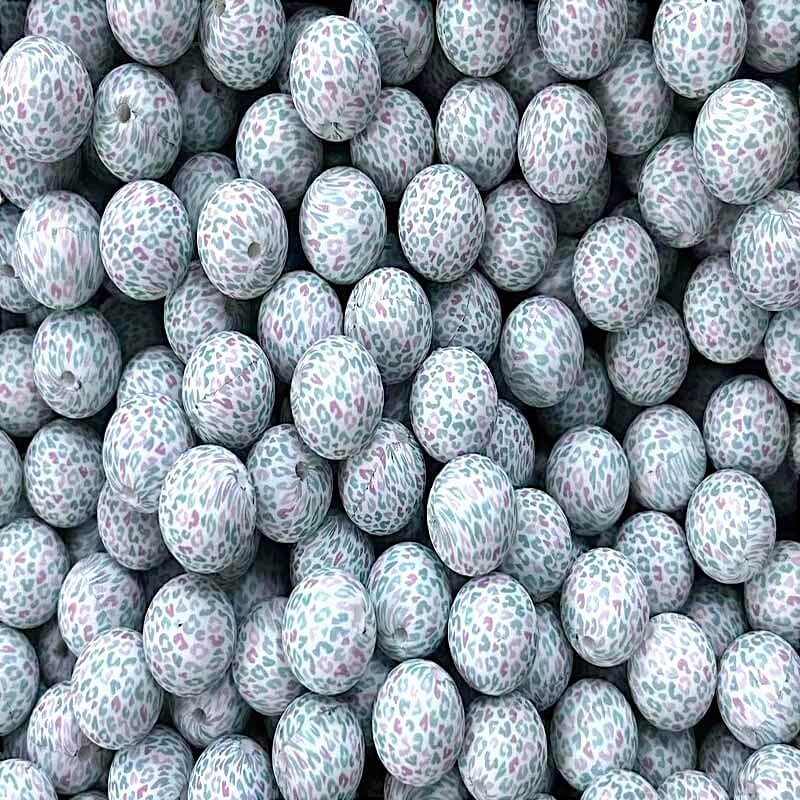 15mm Silicone Beads Multi Color Leopard Print 50pcs 2
