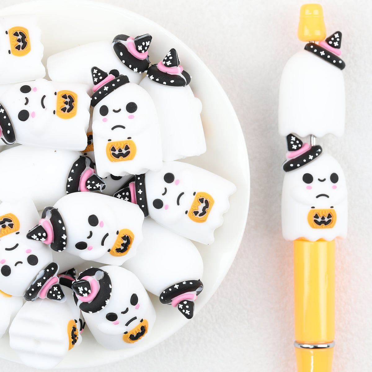  3D Halloween Pumpkin Ghost Star Hat Silicone Focal Beads 20Pcs