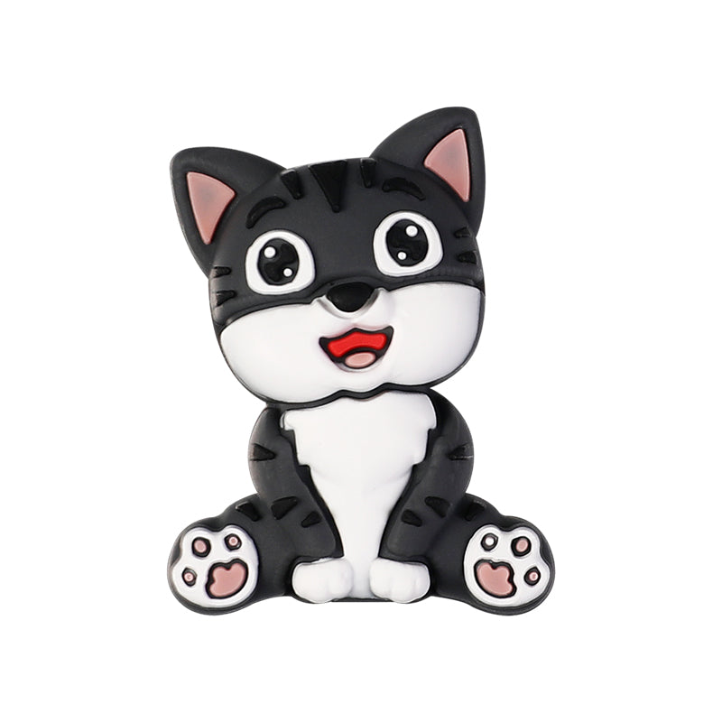 Silicone 3D Focal Beads Dark Cat Smiling Face Sitting Pose 20pcs 10