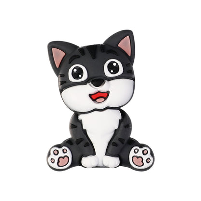 Silicone 3D Focal Beads Dark Cat Smiling Face Sitting Pose 20pcs 10