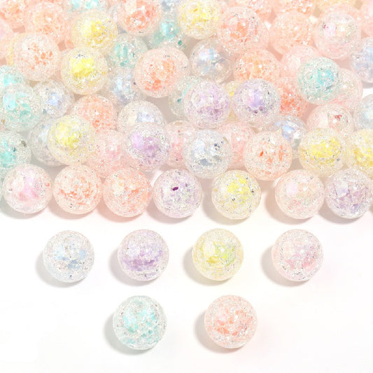 Crackle Round Acrylic Beads 16mm Pastel Mixed Colors 10pcs