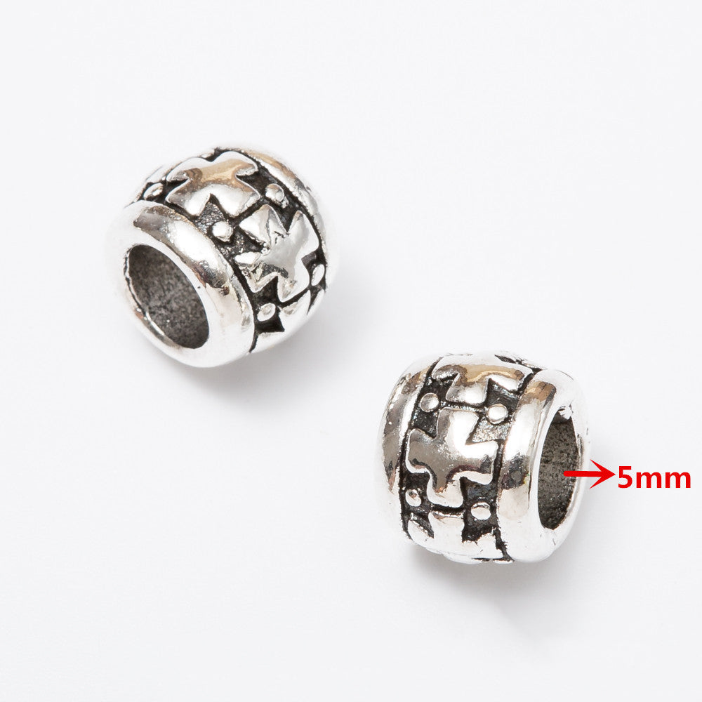 Vintage European Style Metal Beads Zinc Alloy Aged Silver Tone 50pcs 7