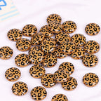 Vintage Flat Resin Beads 24mm Leopard Pattern Brown 10pcs