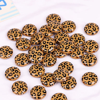 Vintage Flat Resin Beads 24mm Leopard Pattern Brown 10pcs