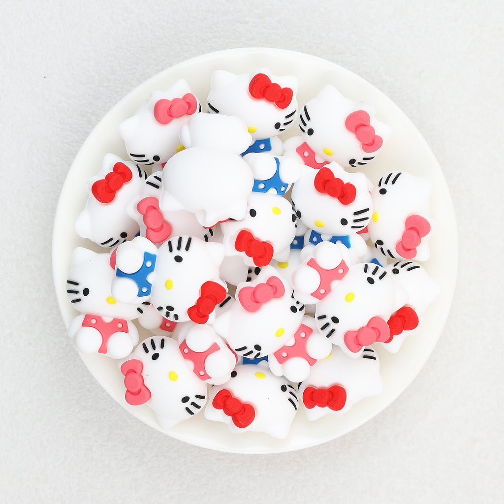 3D Pink Blue Cute Sitting KT Cat Silicone Focal Beads 20Pcs  2