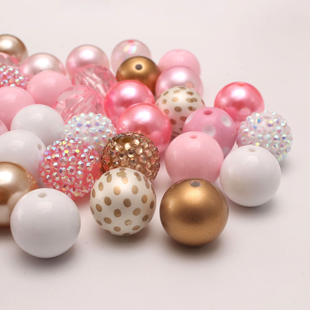 Bubblegum Beads 20mm Pink White Gold Polka Dot Chunky Mix 50pcs
