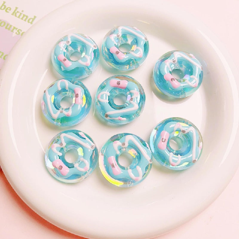 Hand Drawn Donut Acrylic Beads 30mm Colorful Pastel Swirl 5pcs 11